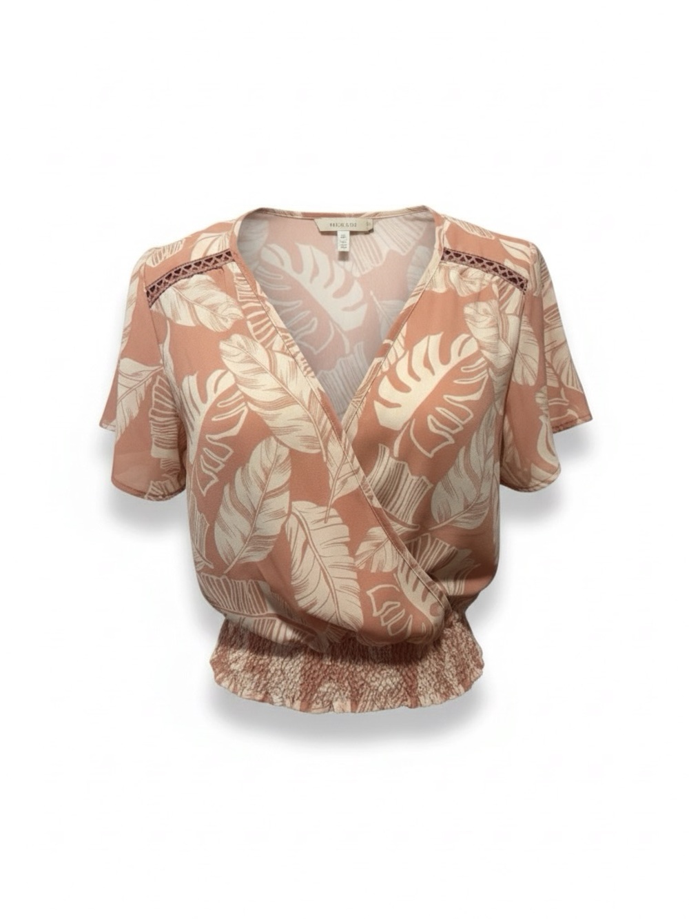 Sienna Sky Blush and Cream Leaf-Print Wrap Blouse